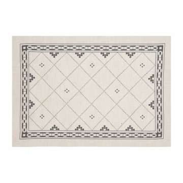 Huddleson natural linen placemat with black printed border check design 