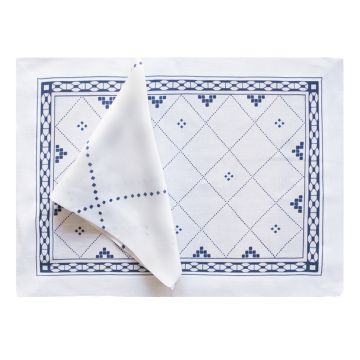 Anfa Blue and White Linen Placemat