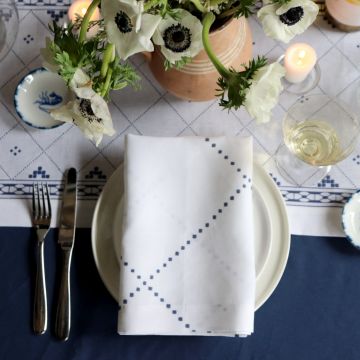 Anfa Blue and White Linen Napkin