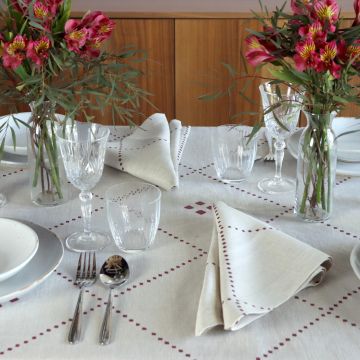Anfa Red Rectangular Linen Tablecloth