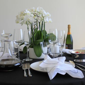 White Linen Napkin with Black Contrast Hemstitch