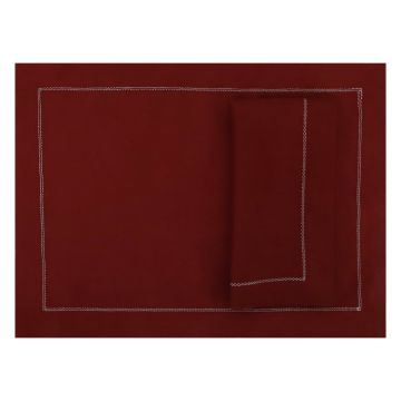 Burgundy red hemstitched linen placemat placesetting