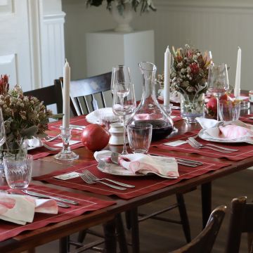 Burgundy Linen Placemat with White Contrast Hemstitch
