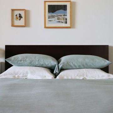 Celadon light green pure Italian linen duvet cover from Huddleson