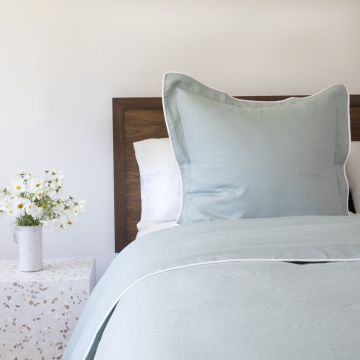 Celadon Linen Sham White Piping (Pair)