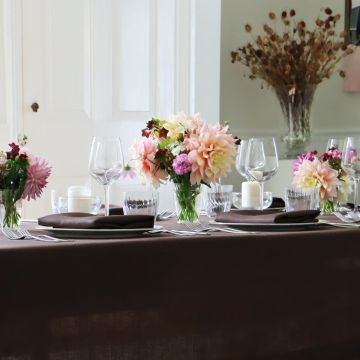 Chocolate Brown Oval Linen Tablecloth