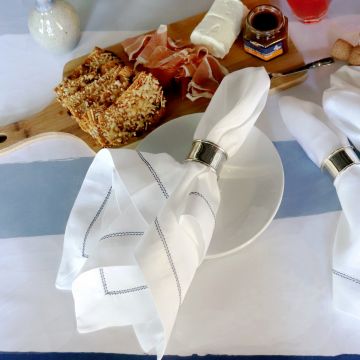 Cinta Blue White Round Linen Tablecloth