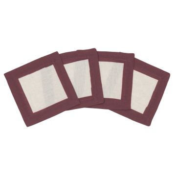 Natural Linen Cocktail Napkin with Rust Brick Red Border