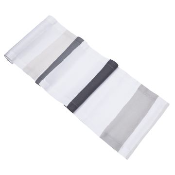 white linen table runner charcoal grey cream stripes