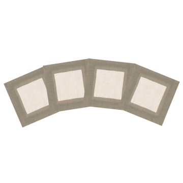 Natural Linen Cocktail Napkin with Sage Green Border