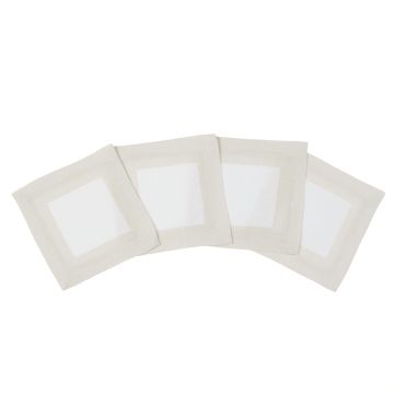 Cinta white linen cocktail napkin coaster ivory border