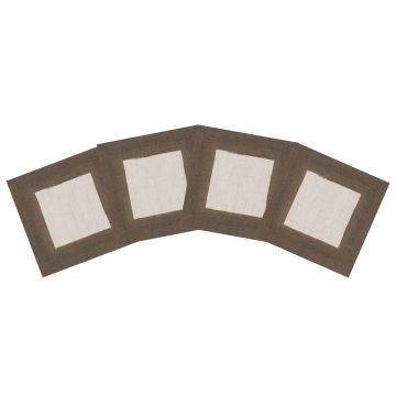 Natural Linen Cocktail Napkin with Moss Green Border