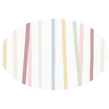 Huddleson white oval linen tablecloth pastel pink blue green stripes