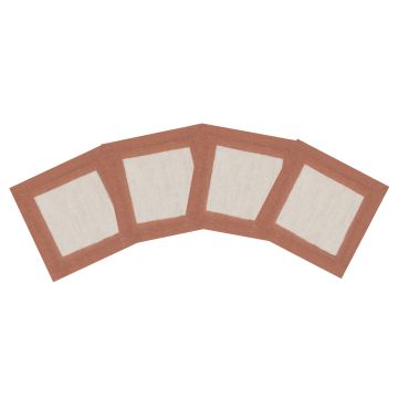 Natural Linen Cocktail Napkin with Terracotta Orange Border