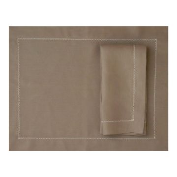 Coffee brown hemstitched linen placemat with ivory trim