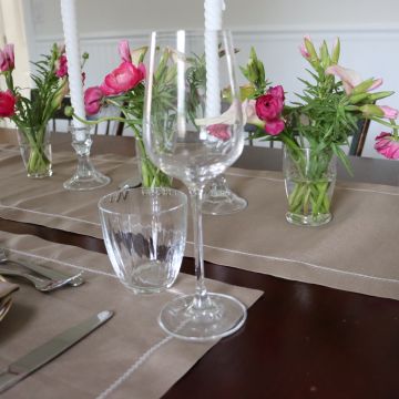 Coffee Brown Linen Table Runner with Ivory Contrast Hemstitch