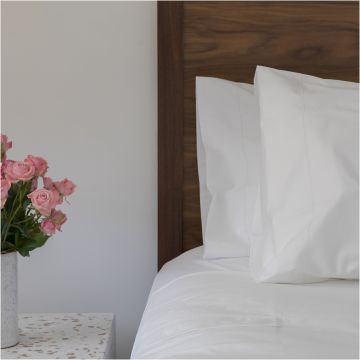 White 500TC Cotton Percale Sheet Set - White Hemstitch