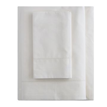 Ivory 500TC Cotton Percale Sheet Set - Ivory Hemstitch