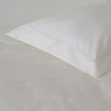 Ivory 500TC Cotton Percale Sham (Pair) - Ivory Hemstitch