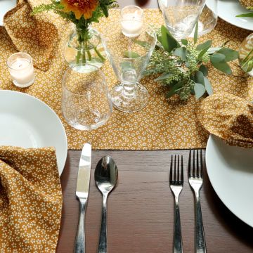 Japanese Flower Ochre Cotton Table Runner
