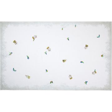 Love birds white linen tablecloth