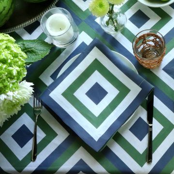 Maze Green Blue Geometric Oval Linen Tablecloth