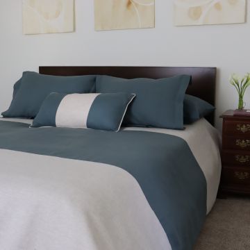 Petrol Green & Natural Piped Linen Pillow Cover