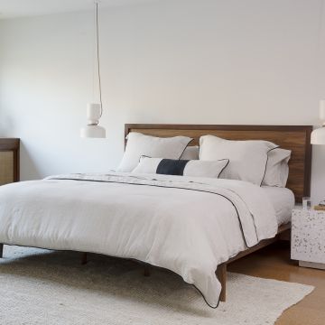 Natural Linen Pillow Sham Black Piping (Pair)