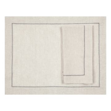 Natural Linen Placemat with Charcoal Contrast Hemstitch