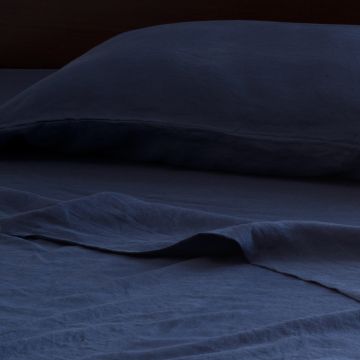 Navy Blue Linen Fitted Sheet