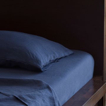 Navy Blue Indigo Pure Italian Linen Fitted Sheet