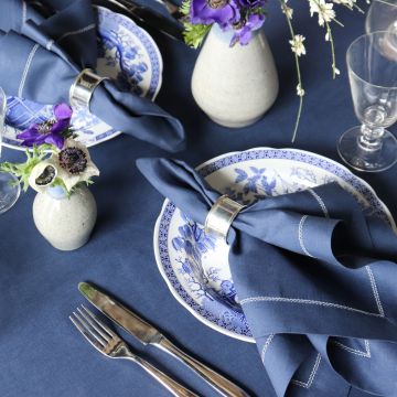 Navy Blue Napkin with Ivory Contrast Hemstitch