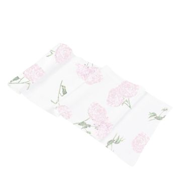 Huddleson Peony pink white botanical floral watercolor linen table runner
