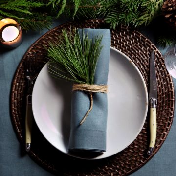 Petrol Green Round Linen Tablecloth