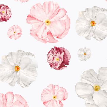 Poppy white pink floral linen napkin