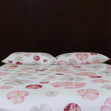 Poppy floral print linen sheets white red pink grey linen 