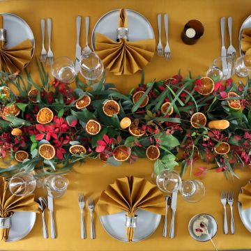 Saffron Gold Oval Linen Tablecloth