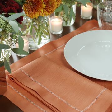 Sienna Orange Linen Napkin with Ivory Hemstitch