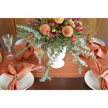 Sienna Orange Linen Table Runner with Ivory Hemstitch