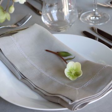 Silver Grey Linen Napkin with White Contrast Hemstitch