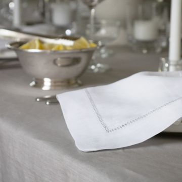 White Linen Napkin with Silver Contrast Hemstitch