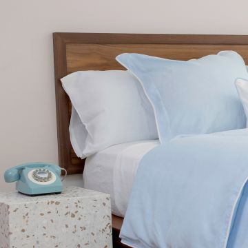 Sky Blue Linen Sham (Pair) White Piping