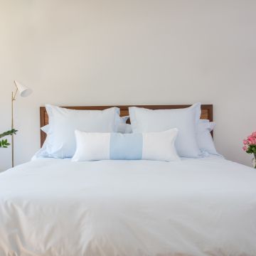 Sky Blue & White Piped Linen Pillow Cover