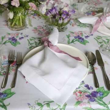 White Linen Napkin with Pink Contrast Hemstitch