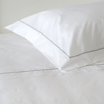 White 500TC Cotton Percale Sham (Pair) - Black Hemstitch