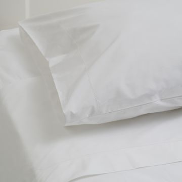 White 500TC Cotton Percale Top Sheet - White Hemstitch