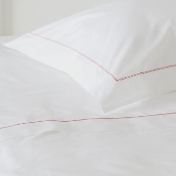 White 500TC Cotton Percale Top Sheet - Red Hemstitch