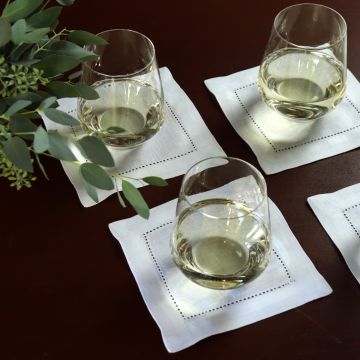 White Linen Hemstitched Cocktail Napkin