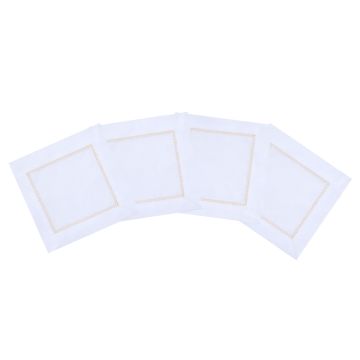White Linen Cocktail Napkin with Gold Contrast Hemstitch
