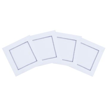 White Linen Cocktail Napkin with Navy Blue Contrast Hemstitch